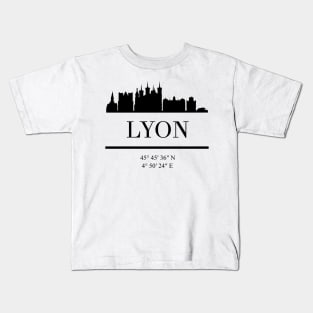 LYON FRANCE BLACK SILHOUETTE SKYLINE ART Kids T-Shirt